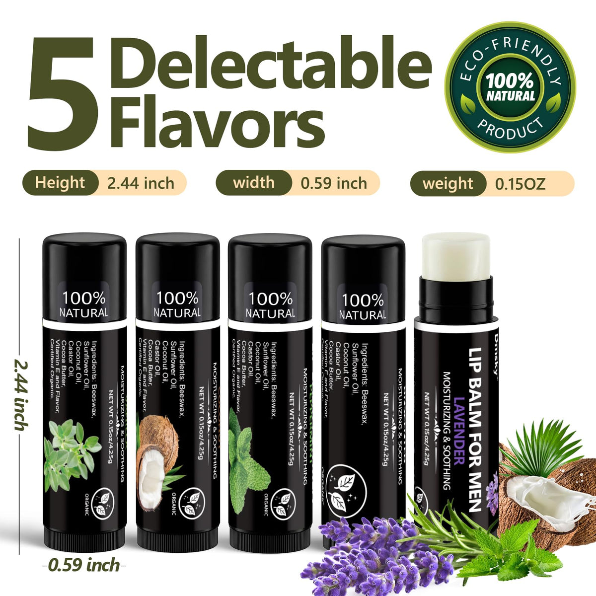 Dmsky coconut lip balm tube showing packaging