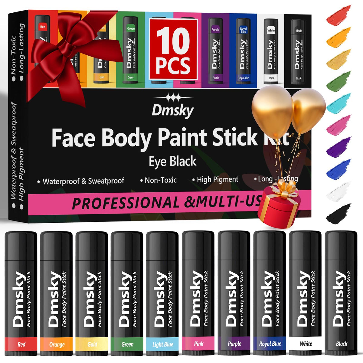 Dmsky Eye Black Sports Stick Kit front view with 10 vibrant colours