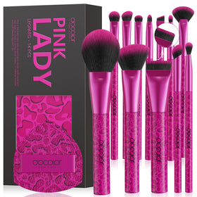 docolor 12PCS Pink Leopard Makeup Brush Set front view