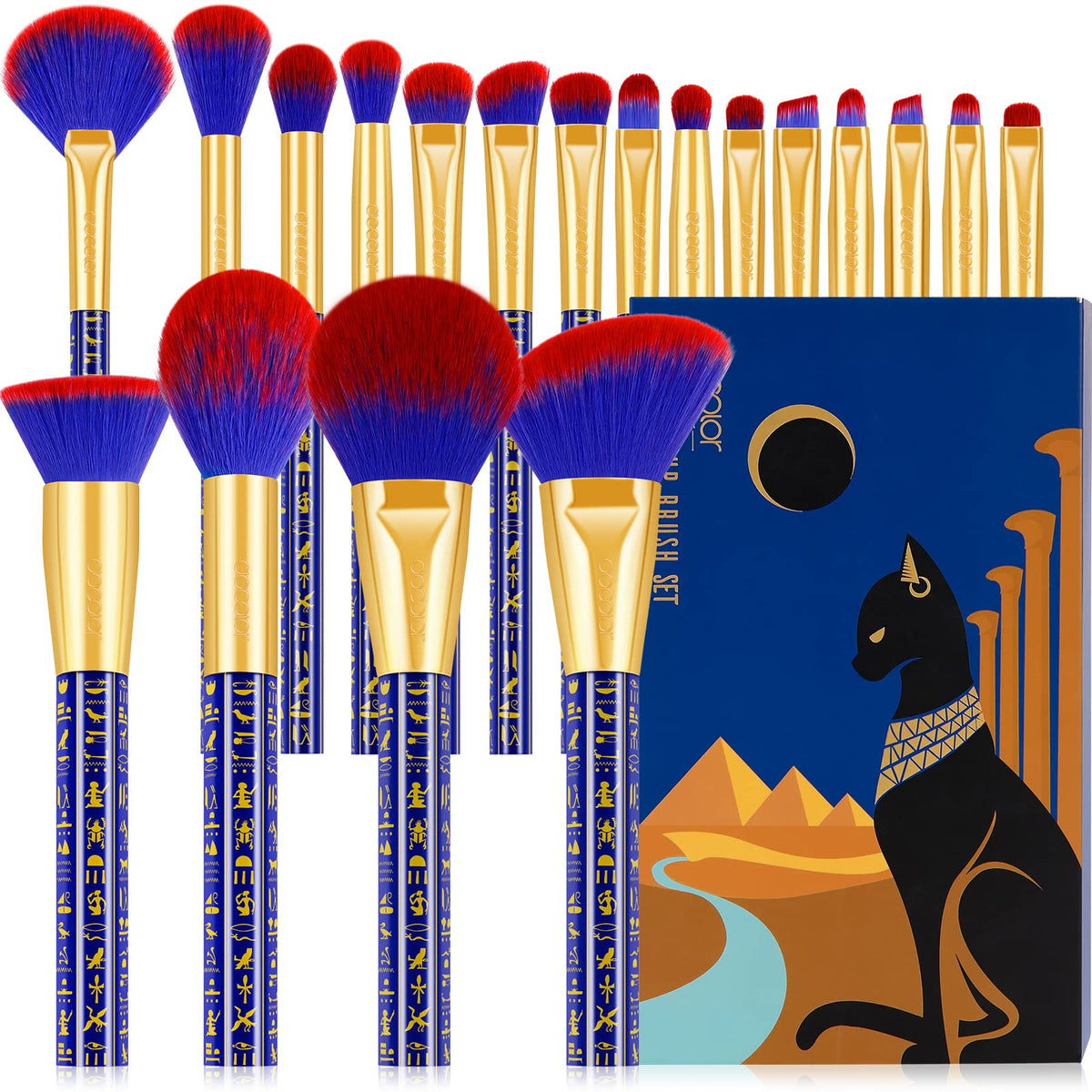 docolor Makeup Brush Set 19pcs with Ancient Egyptian design front view