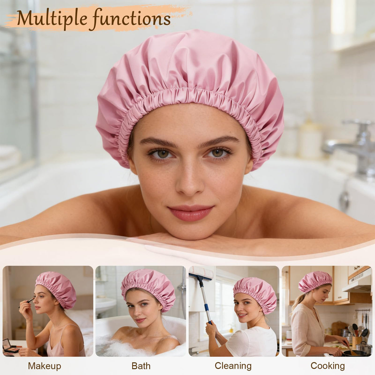 Doitory Shower Cap worn by a woman in the shower