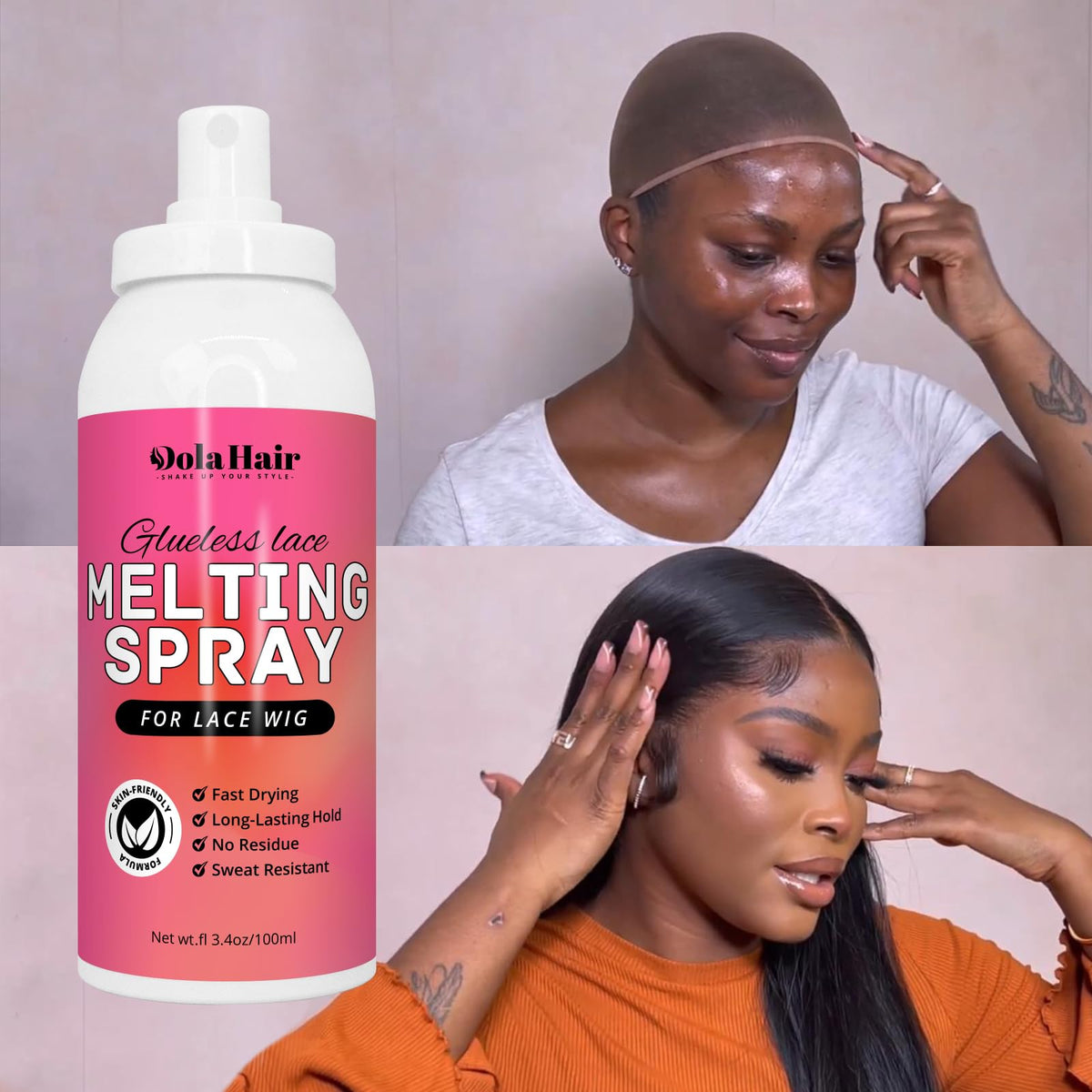 Dolahair Lace Melting Spray Kit back view with instructions