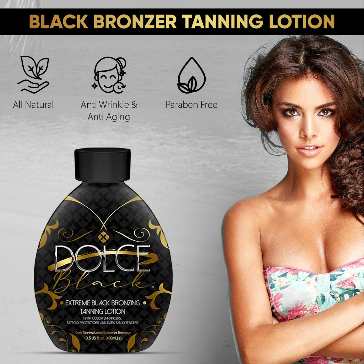 Dolce Black Bronzer Tanning Lotion 13.5 oz side view