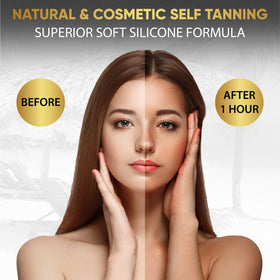 Dolce Black Bronzer Tanning Lotion 13.5 oz with application scene