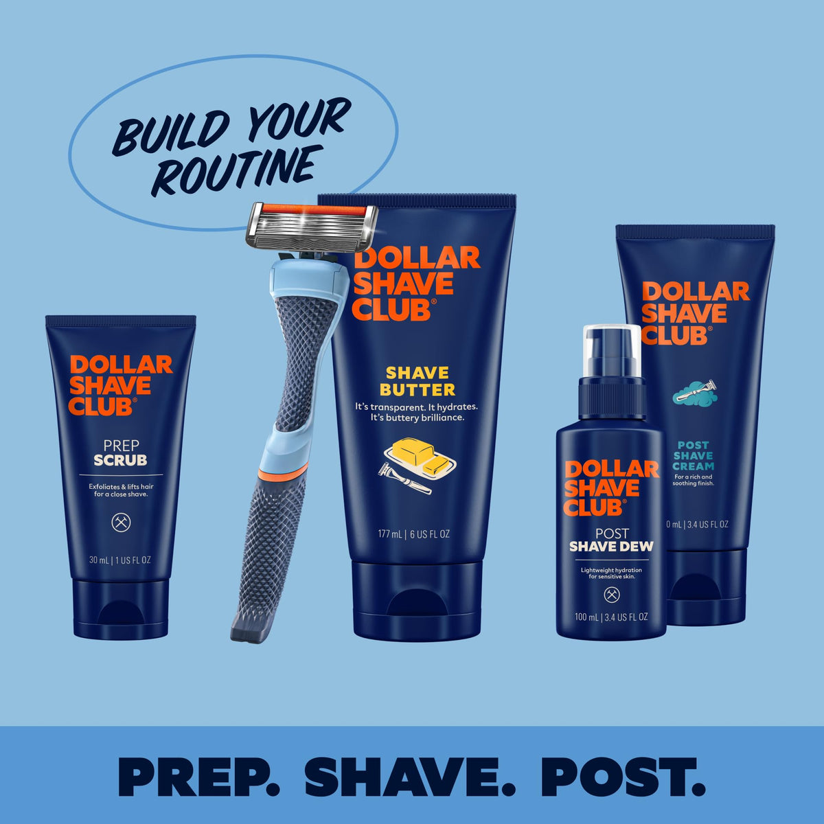 Dollar Shave Club razor blades displayed on a countertop