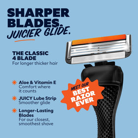 Dollar Shave Club razor refills showing the JUICY Lubricant Strip