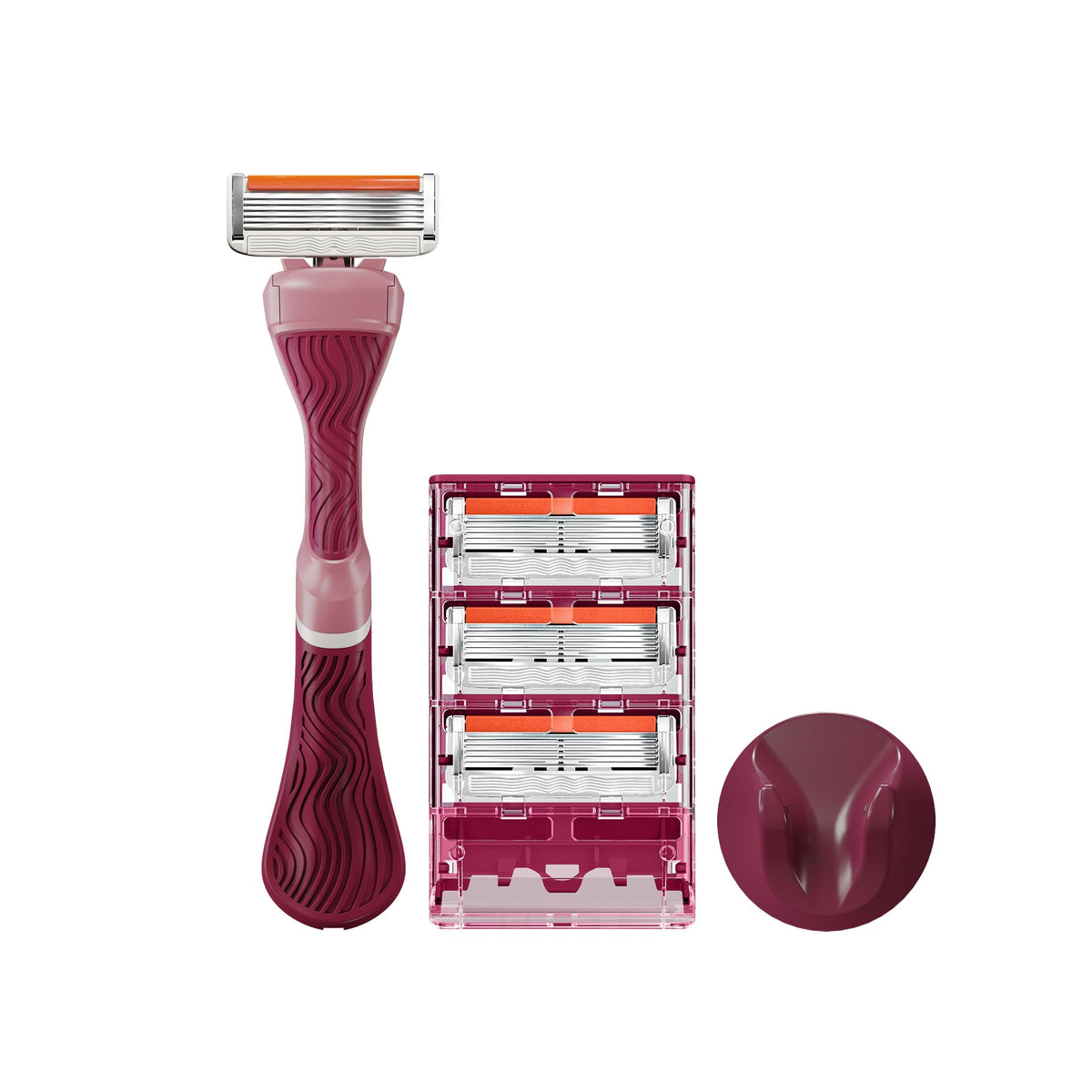 Dollar Shave Club Women's Razor Set with maroon grip handle