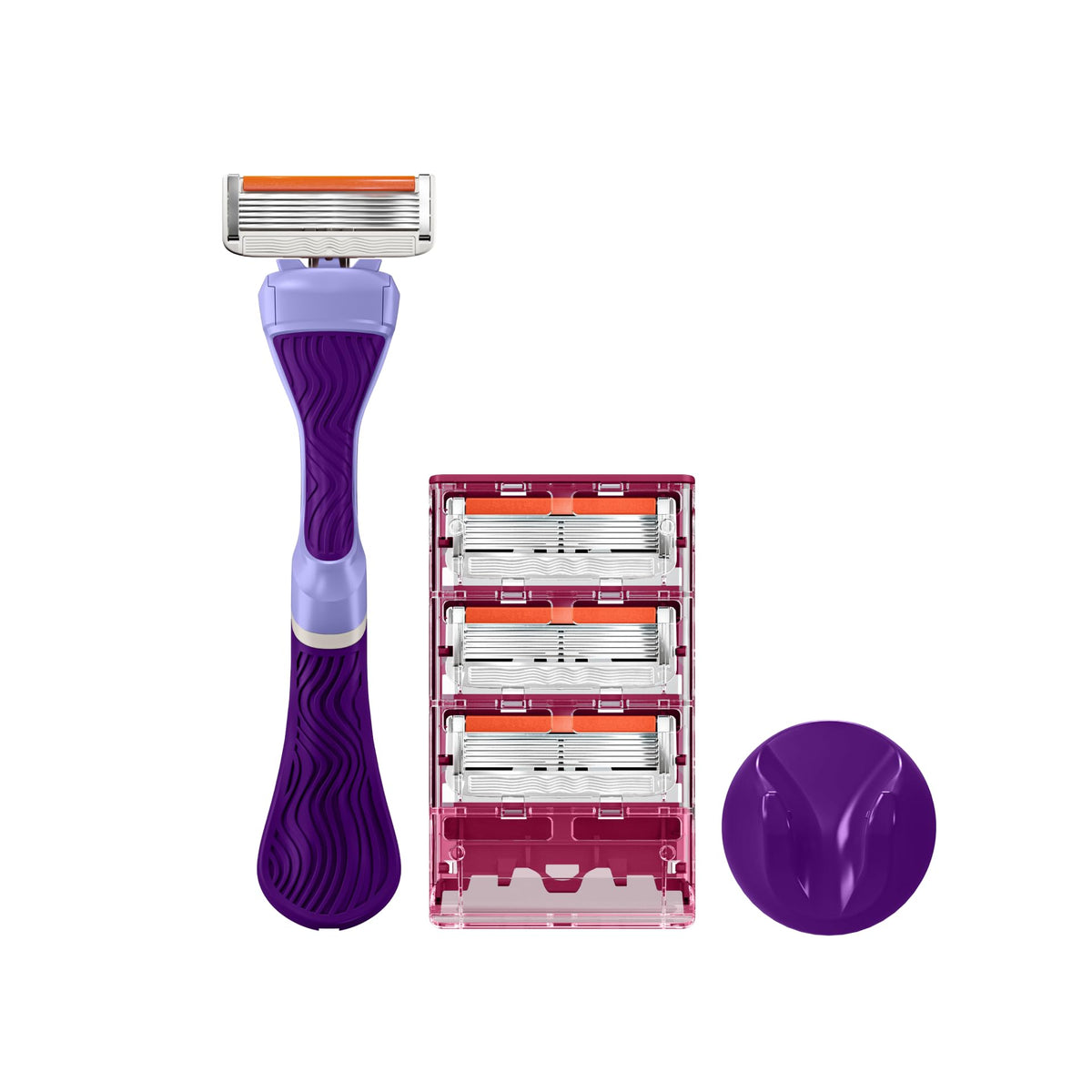 Dollar Shave Club Women's Razor Set with purple wavy grip handle