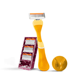 Dollar Shave Club Women's Razor Set with yellow wavy grip handle