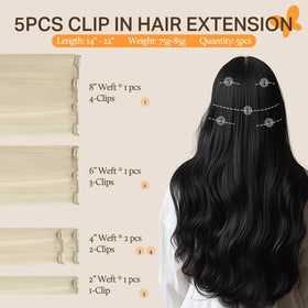 DOORES 14 Inch Platinum Blonde Clip-In Hair Extensions close-up of clips