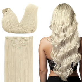 DOORES 14 Inch Platinum Blonde Clip-In Hair Extensions front view