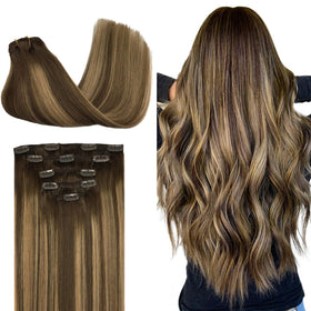 DOORES Clip in Hair Extensions 100% Human Hair 130g front view