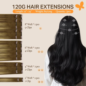 DOORES Clip in Hair Extensions 120g back view