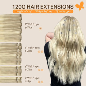 DOORES Clip in Hair Extensions 120g close-up of clips