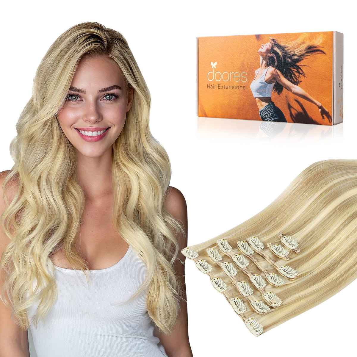 DOORES Clip in Hair Extensions 120g front view
