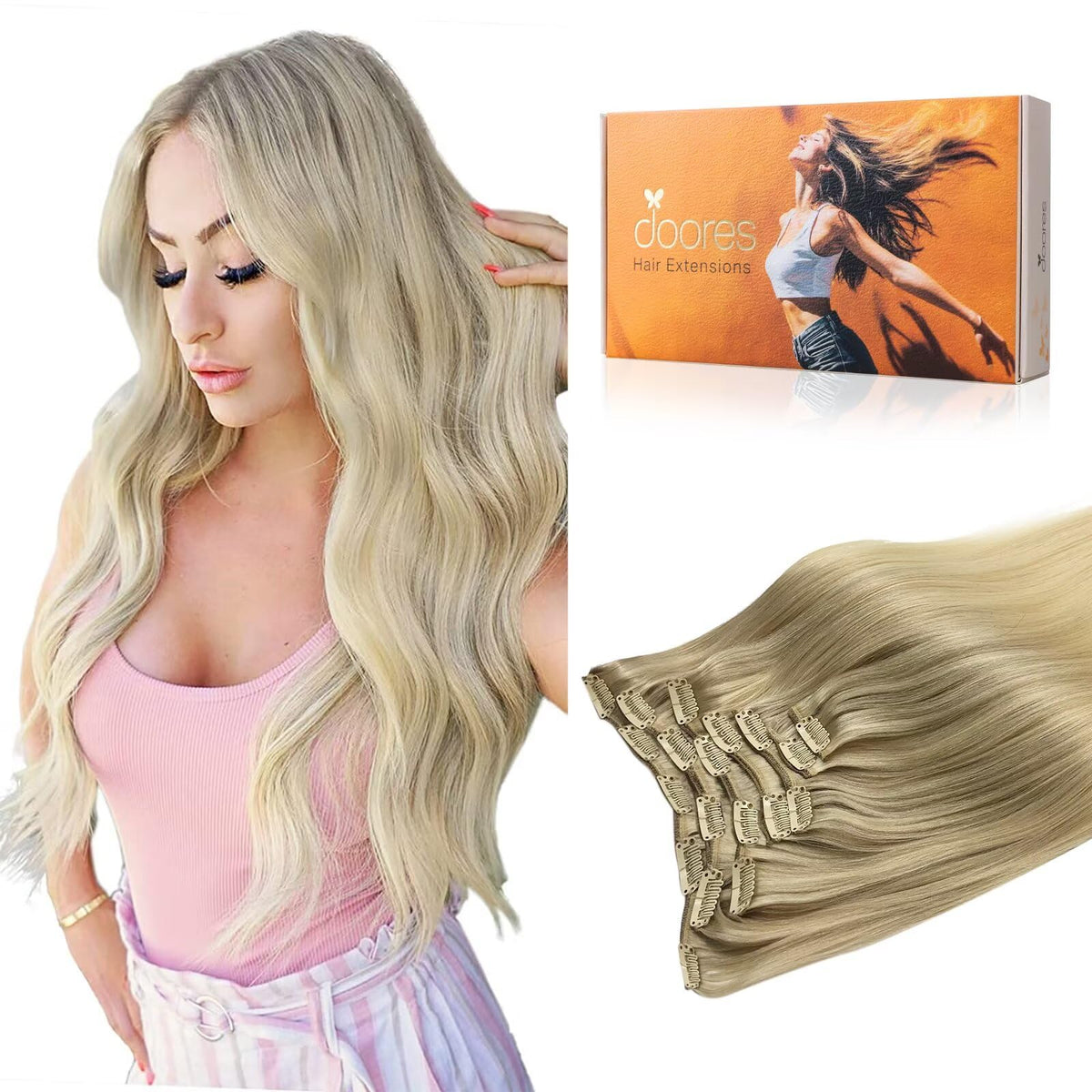 DOORES Clip in Hair Extensions 120g front view