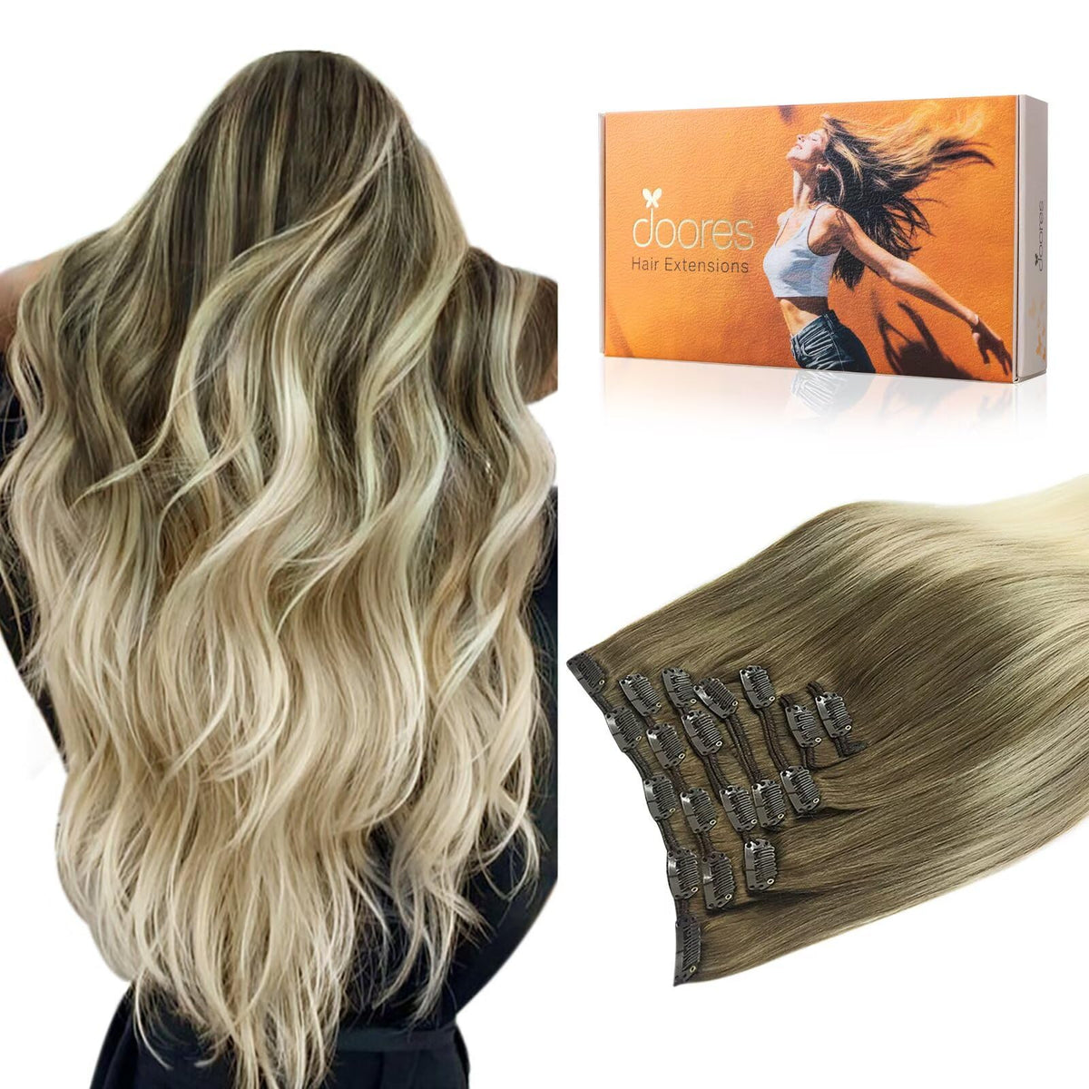 DOORES Clip in Hair Extensions 120g front view