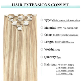 DOORES Clip in Hair Extensions 120g in popular ombre colour