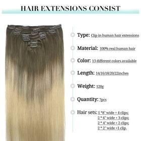 DOORES Clip in Hair Extensions 120g in various ombre colours