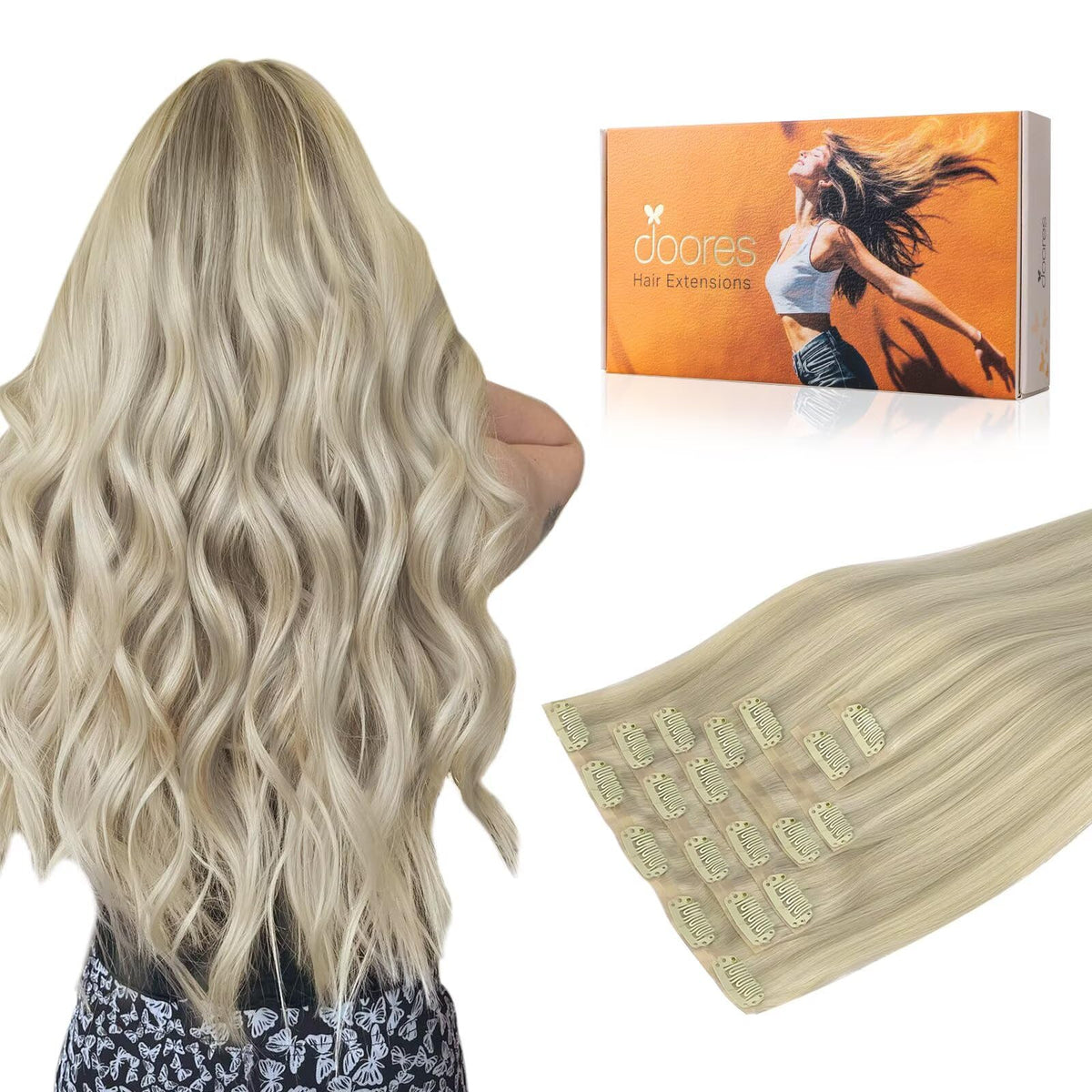 DOORES Clip in Hair Extensions 120g pack front view