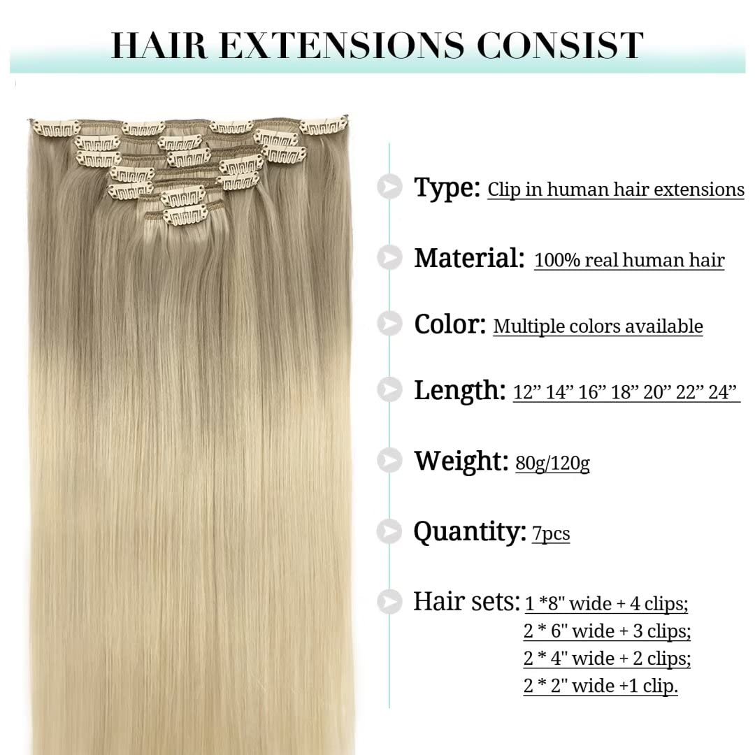 DOORES Clip in Hair Extensions 120g showcasing colour options