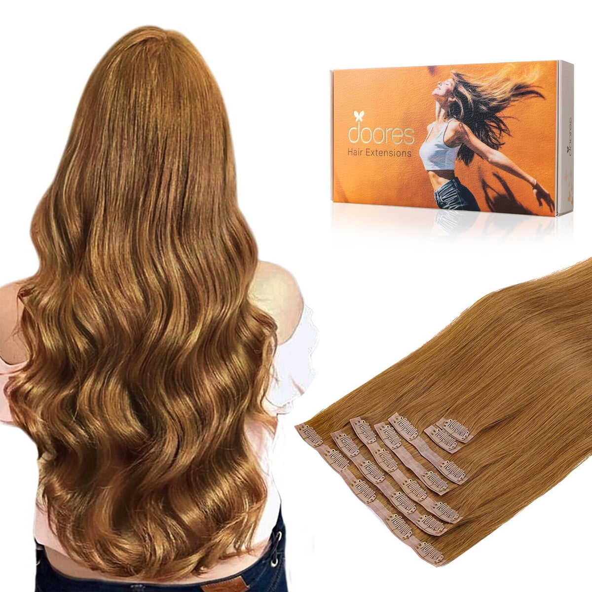 DOORES Clip in Hair Extensions 130g front view