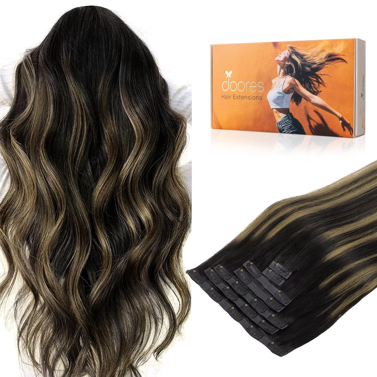 DOORES Clip in Hair Extensions 130g pack front view
