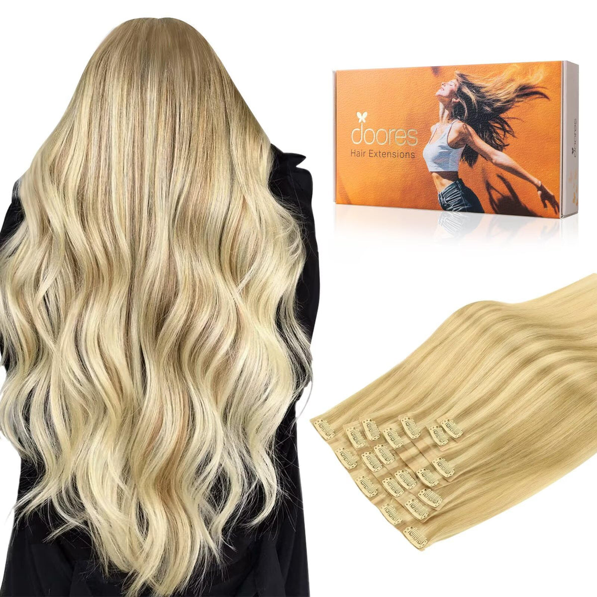 DOORES Clip in Hair Extensions 130g pack front view