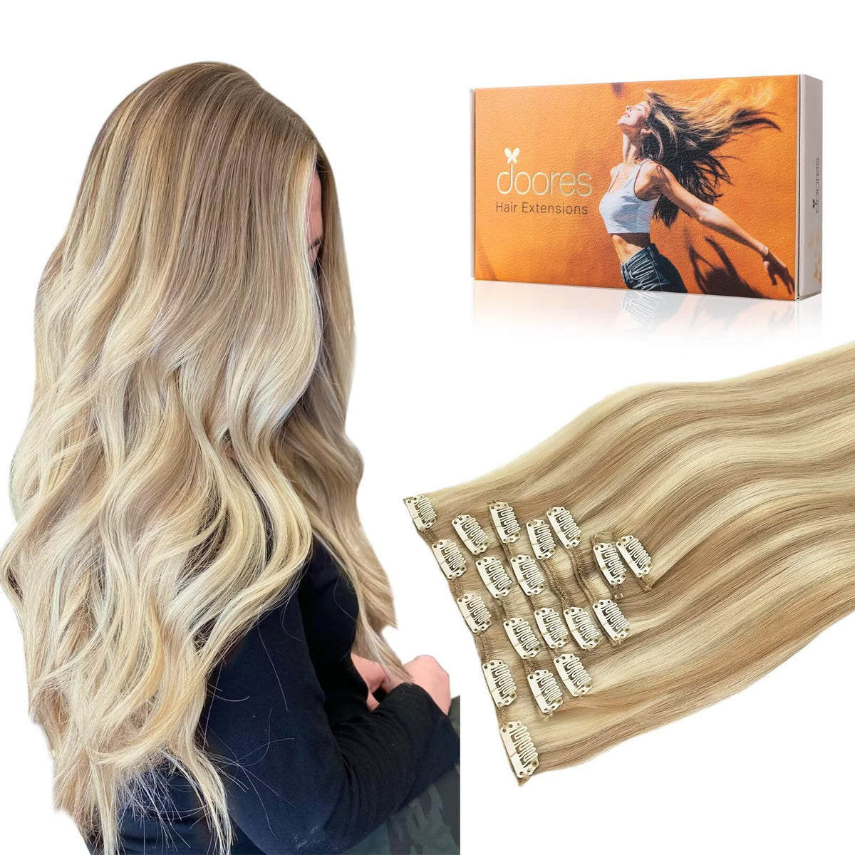 DOORES Clip in Hair Extensions 135g package front view