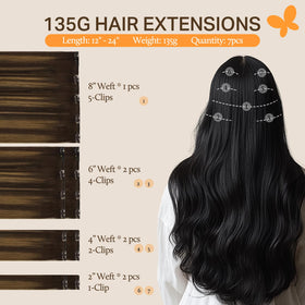 DOORES Clip in Hair Extensions 135g side view