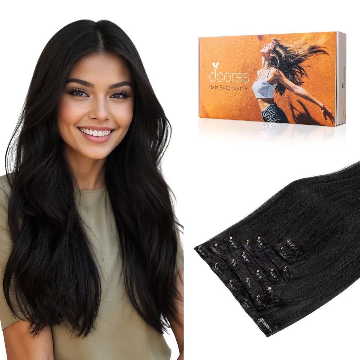 DOORES Clip in Hair Extensions 140g front view