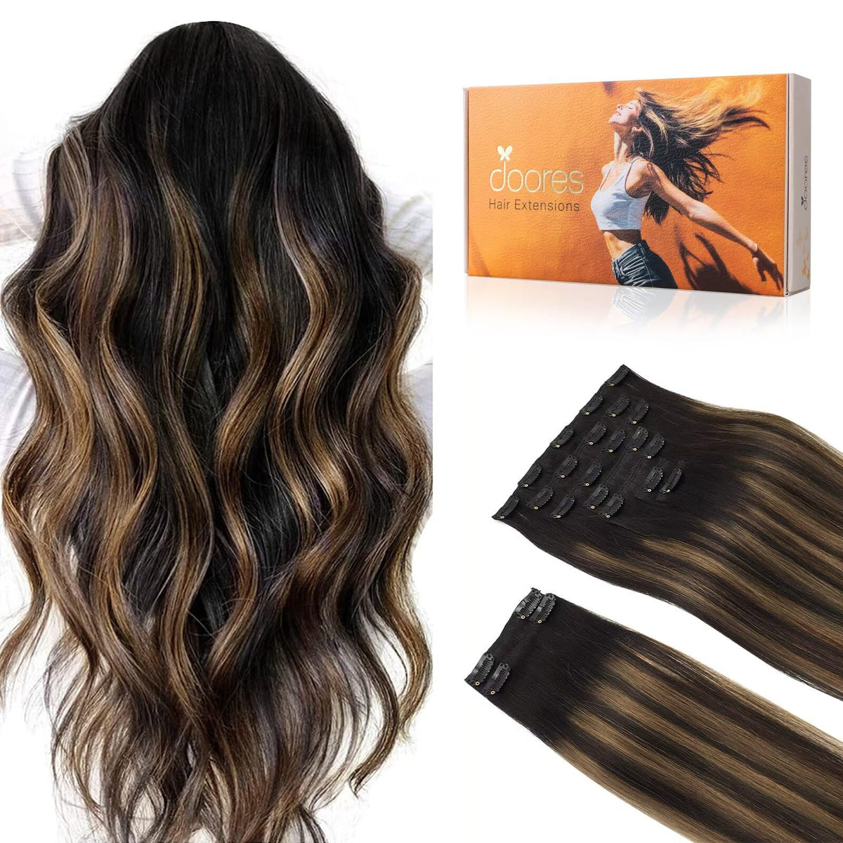 DOORES Clip in Hair Extensions 150g front view