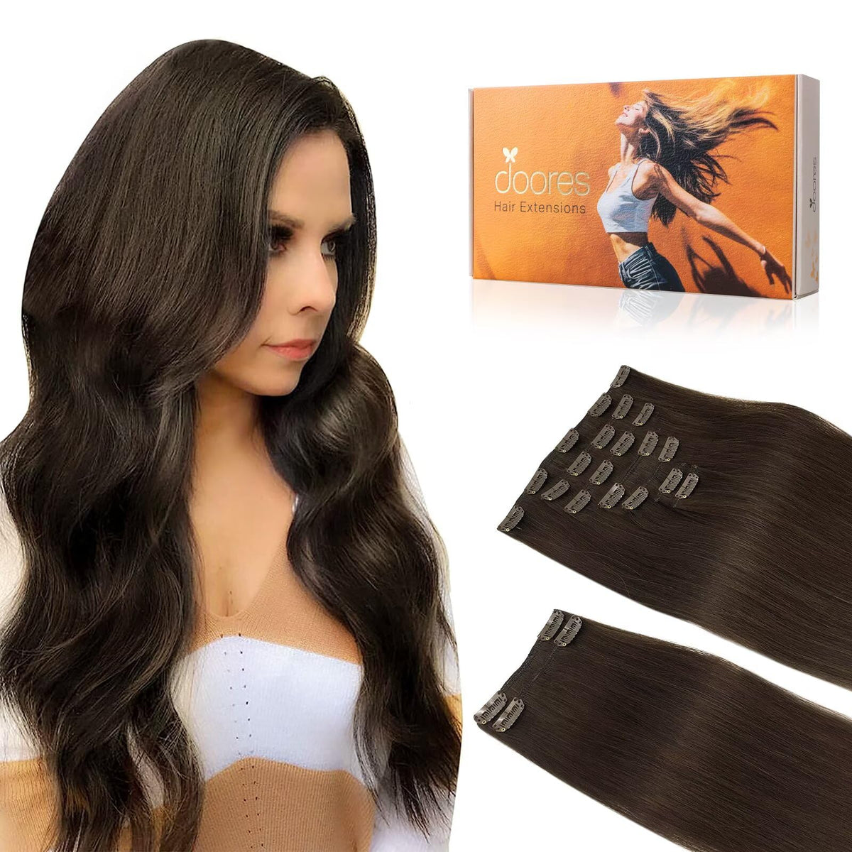 DOORES Clip-in Hair Extensions 150g front view