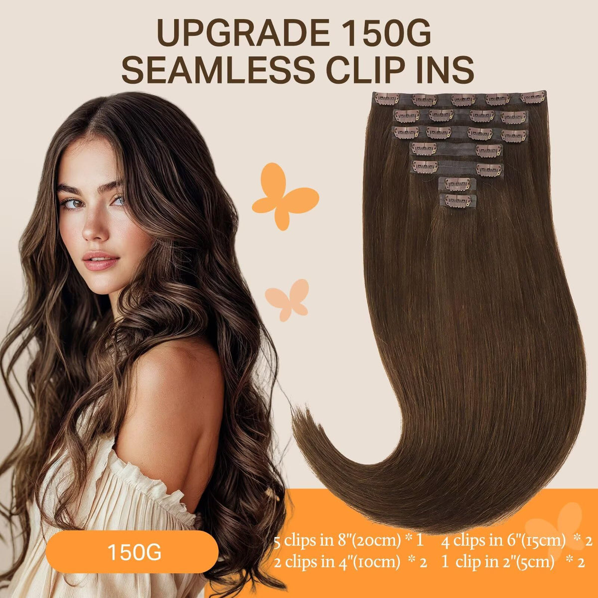DOORES Clip in Hair Extensions 150g in balayage style