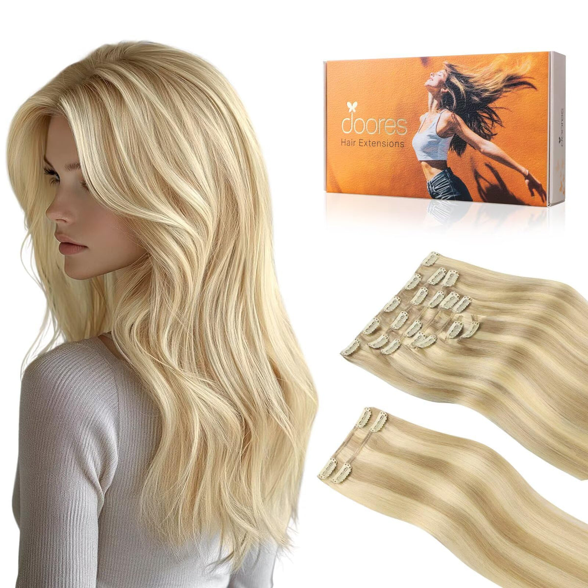 DOORES Clip in Hair Extensions 150g pack front view