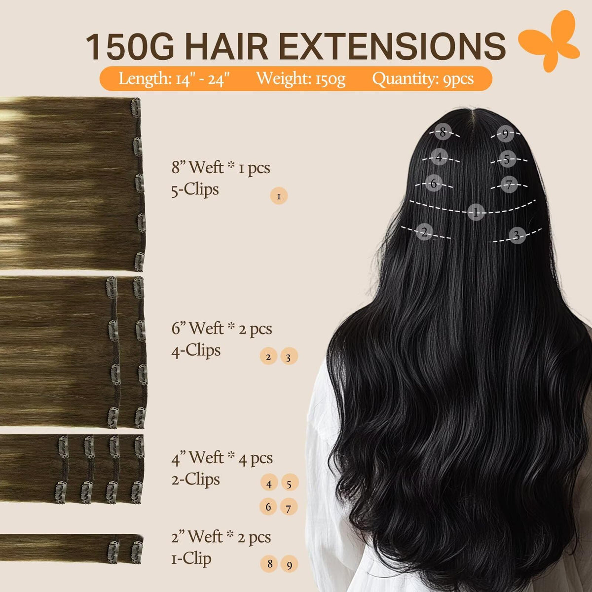 DOORES Clip in Hair Extensions 150g packaging