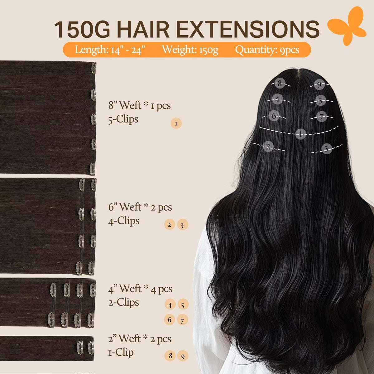 DOORES Clip-in Hair Extensions 150g packaging