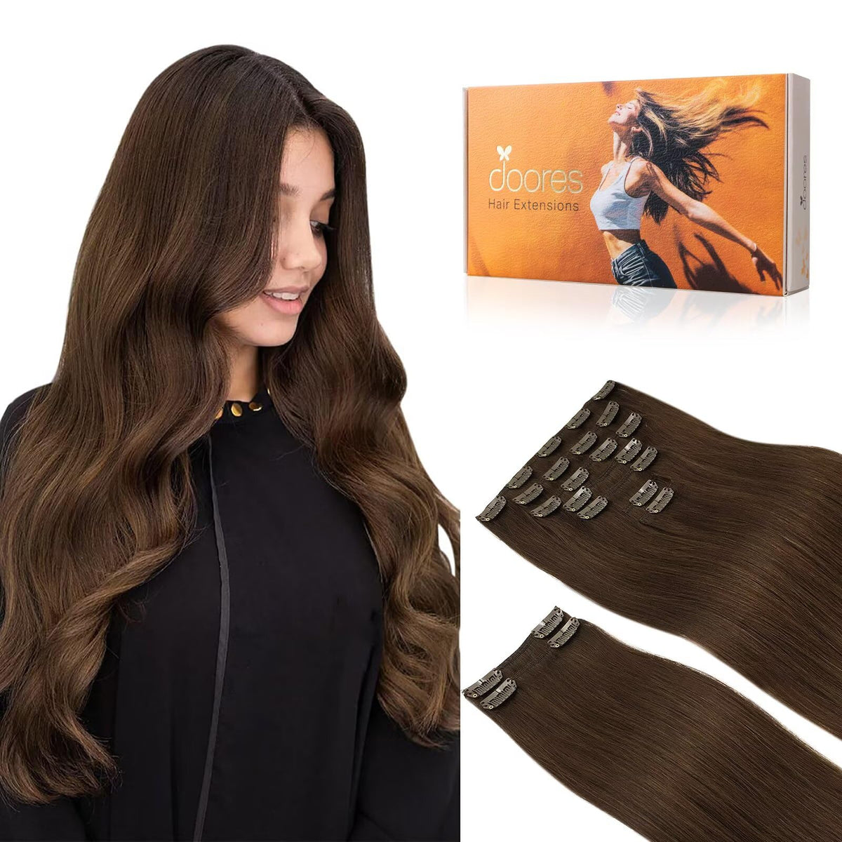 DOORES Clip in Hair Extensions 150g set with 9 pieces