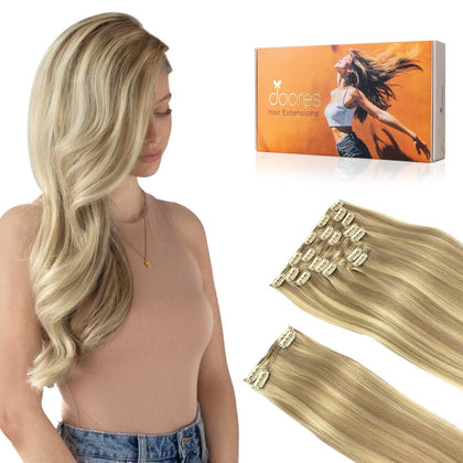 DOORES Clip-in Hair Extensions 150g set with various clips