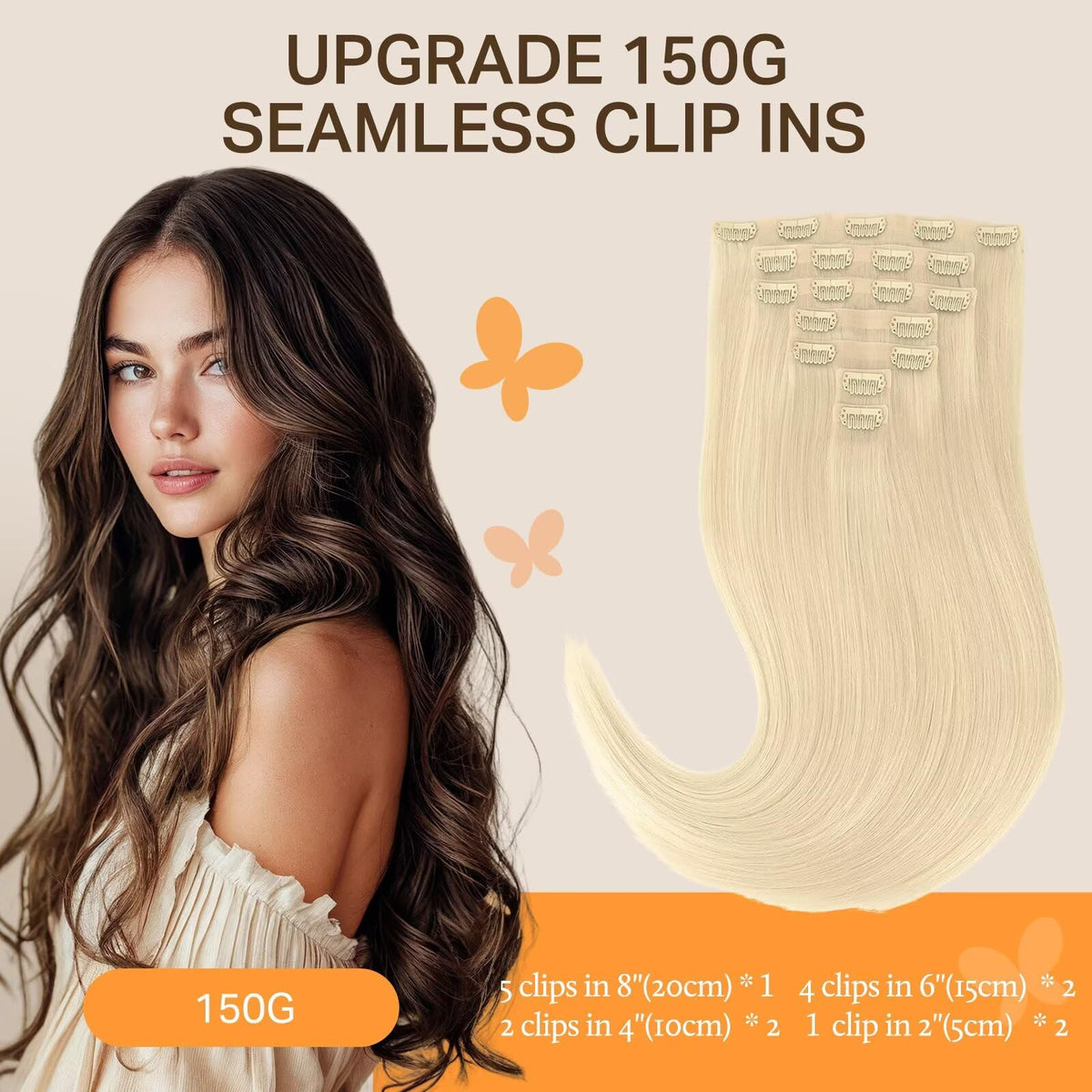 DOORES Clip in Hair Extensions 150g side view