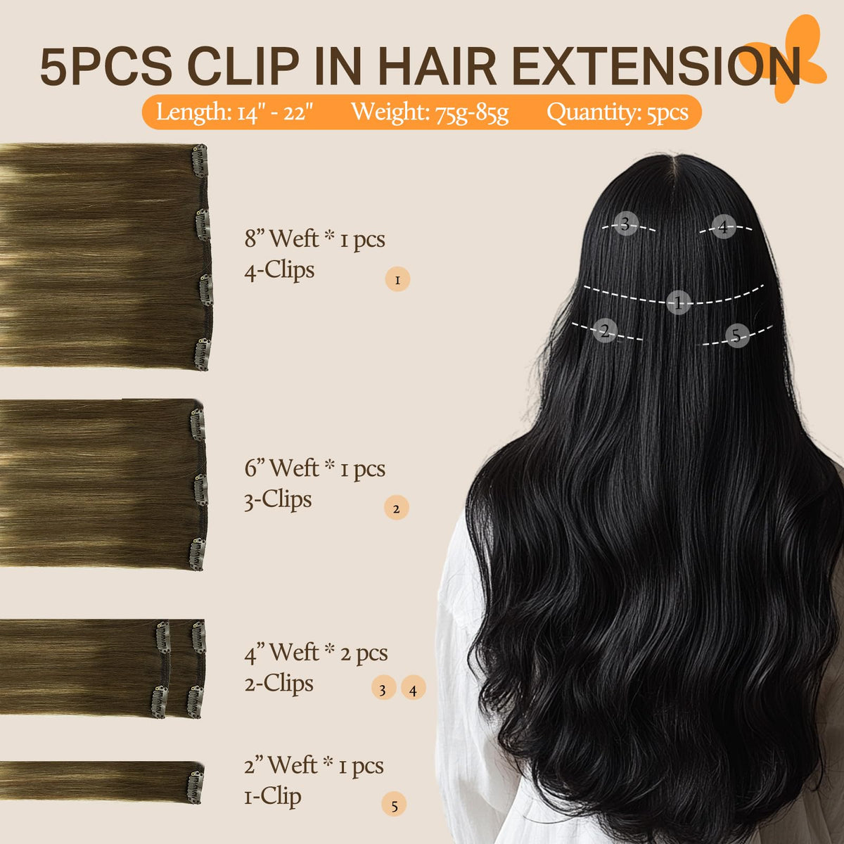 DOORES Clip-in Hair Extensions 150g side view