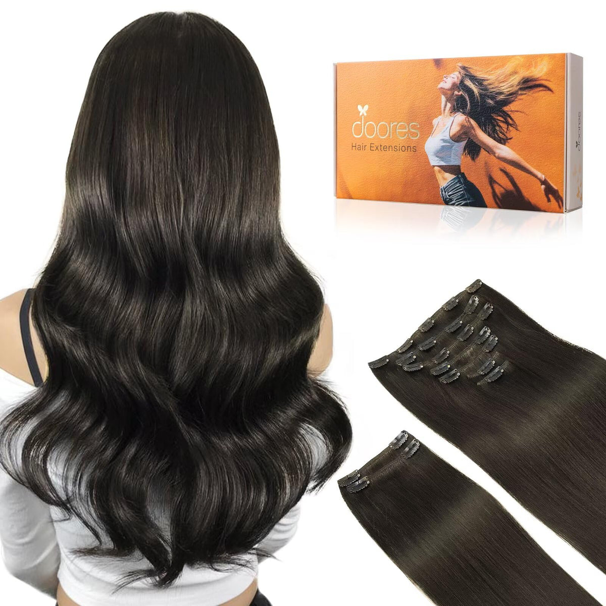 DOORES Clip in Hair Extensions 150g upgrade front view