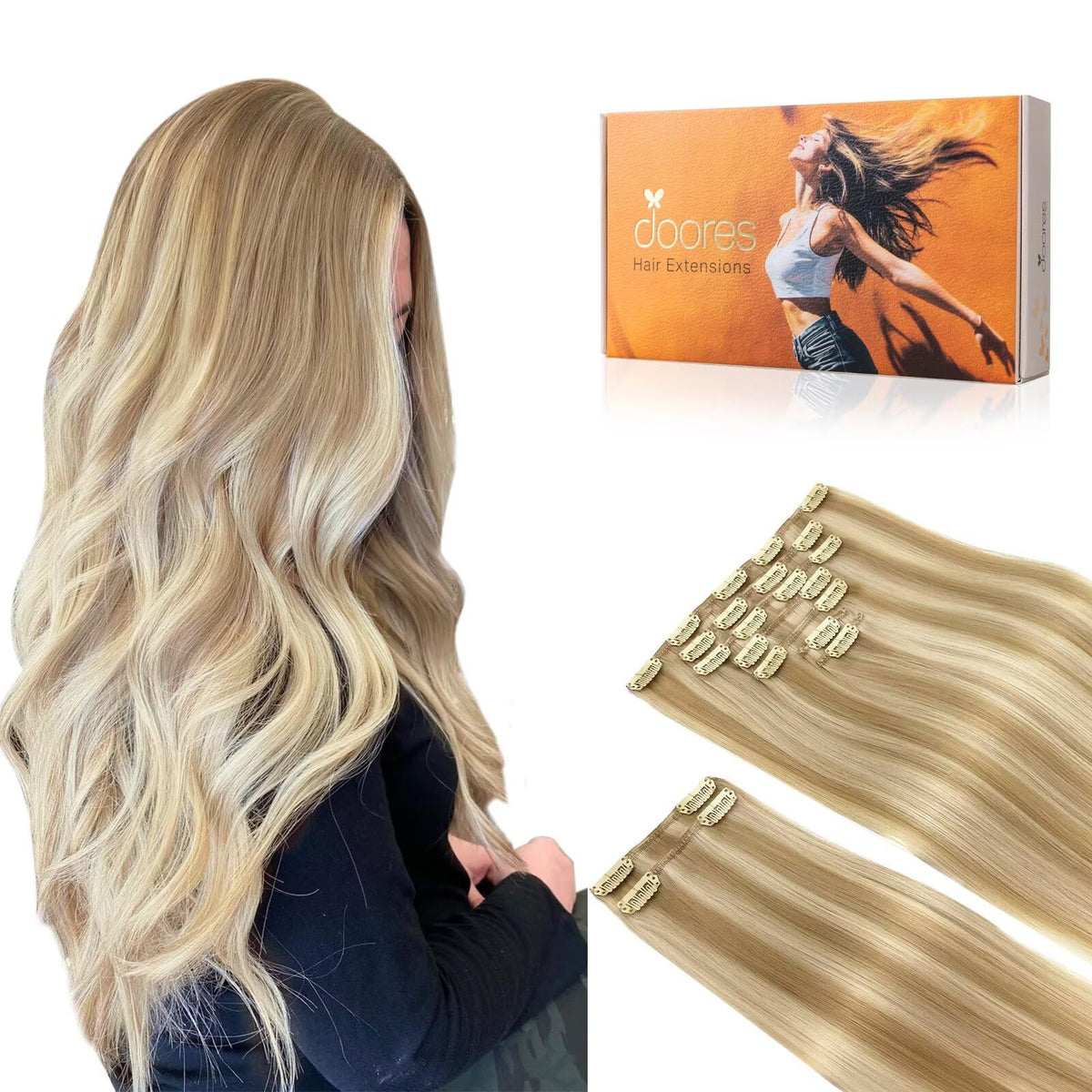 DOORES Clip in Hair Extensions 150g upgrade front view