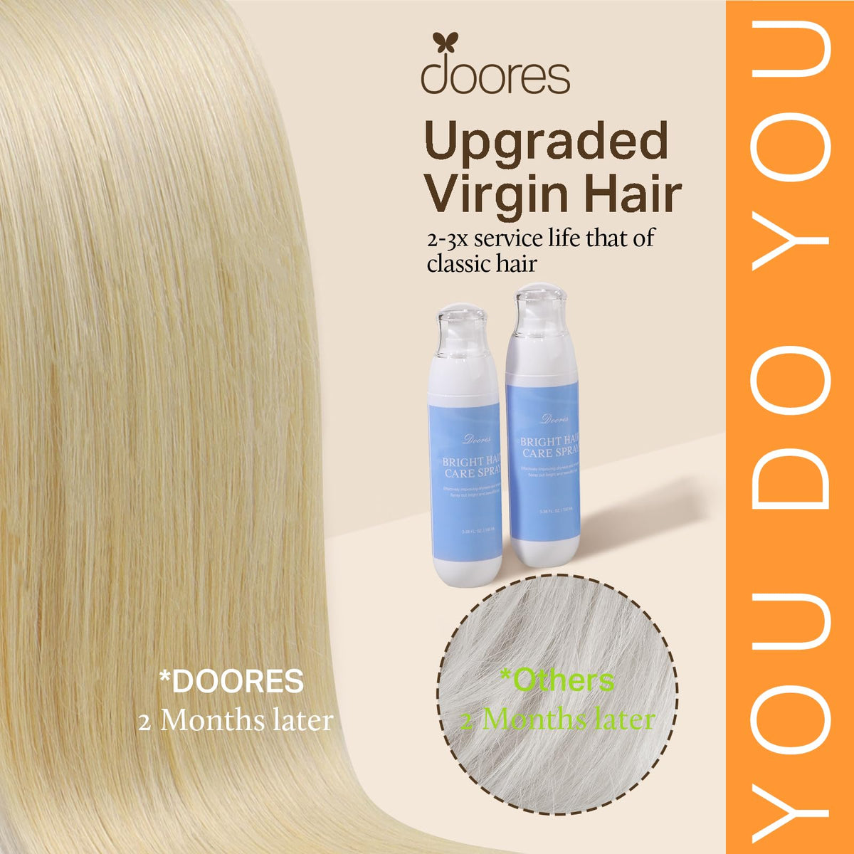 DOORES Clip-in Hair Extensions 16" length side view