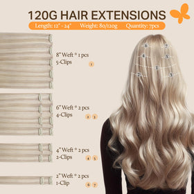 DOORES Clip in Hair Extensions 160g back view