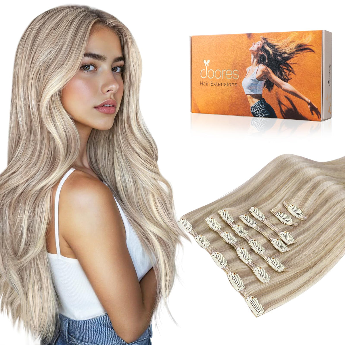 DOORES Clip in Hair Extensions 160g front view