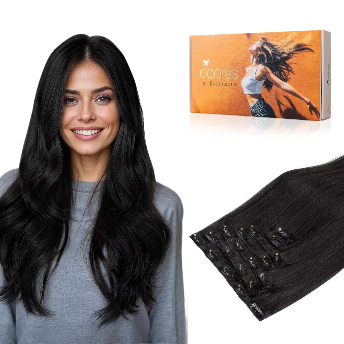 DOORES Clip in Hair Extensions 168g front view