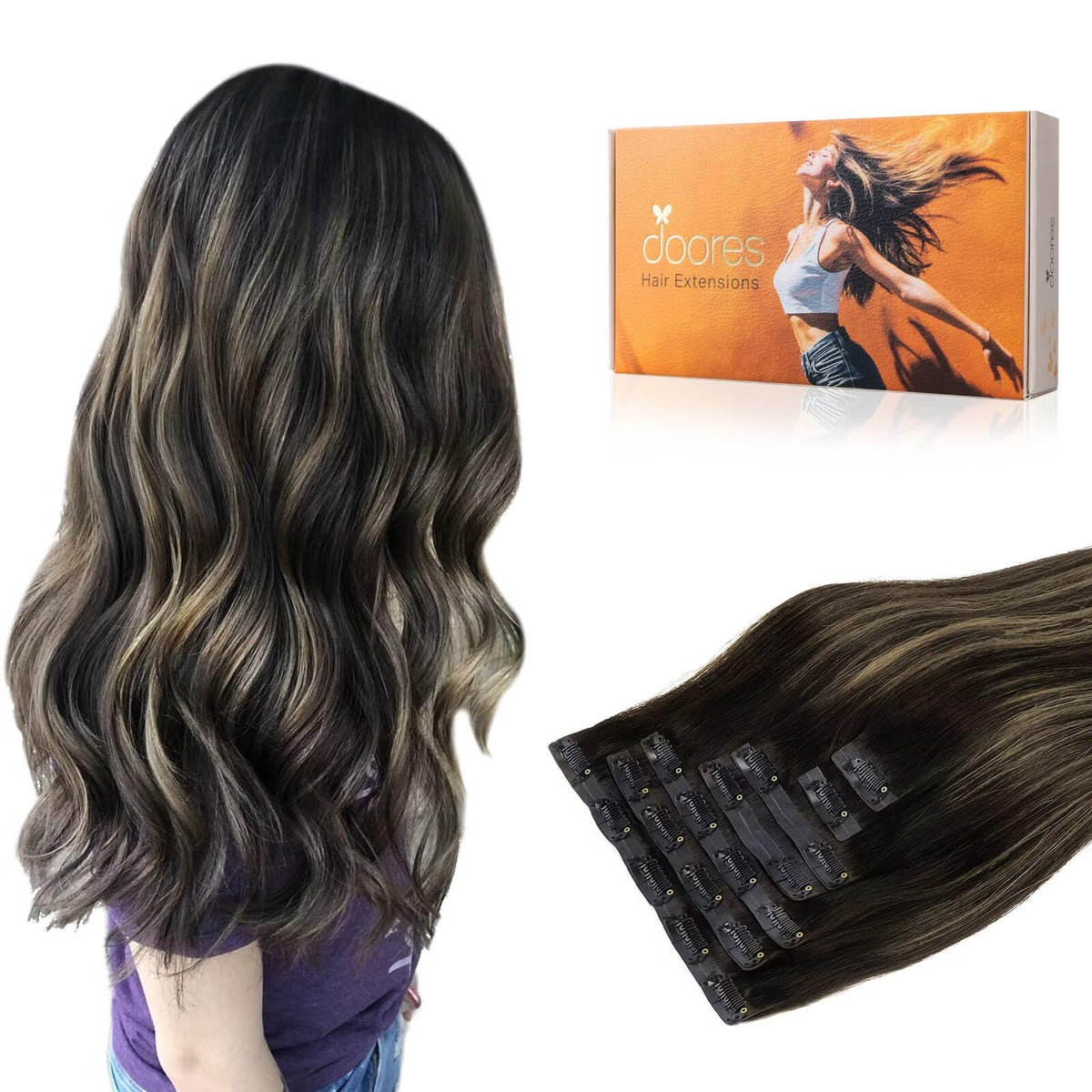 DOORES Clip in Hair Extensions 170g front view
