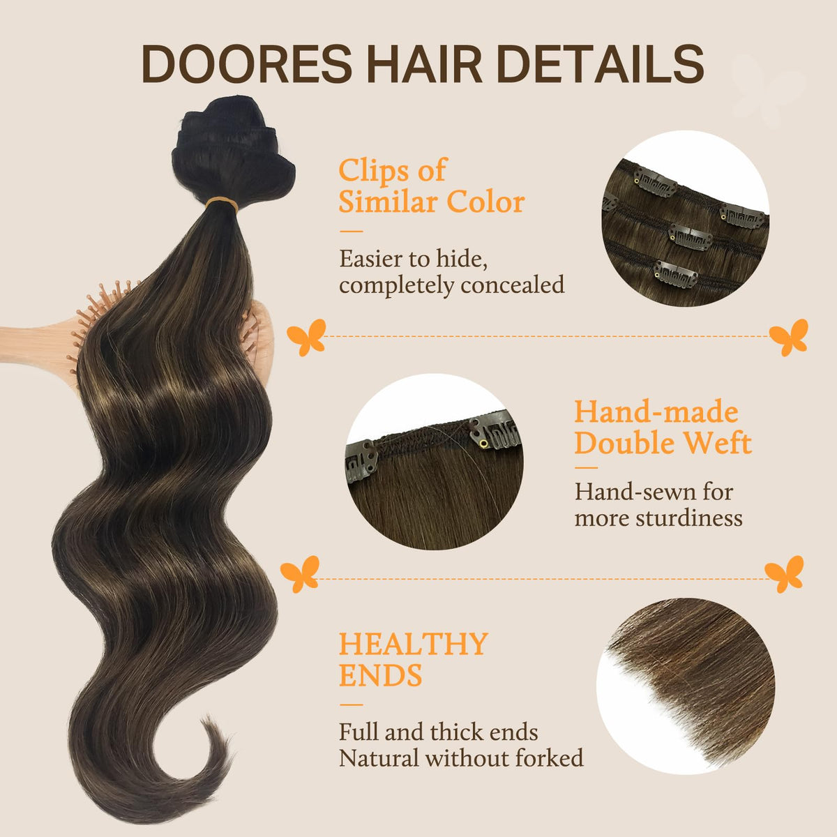 DOORES Clip-in Hair Extensions 170g in various colours