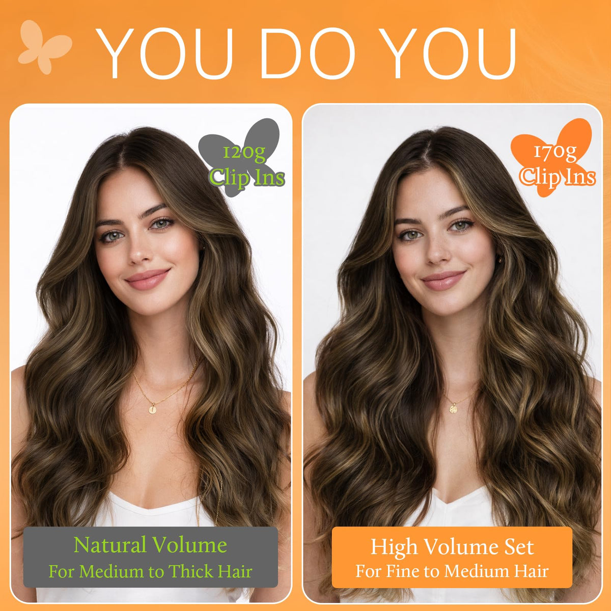 DOORES Clip-in Hair Extensions 170g on model